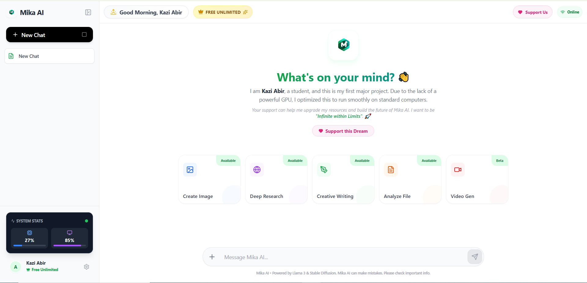 Mika AI dashboard interface